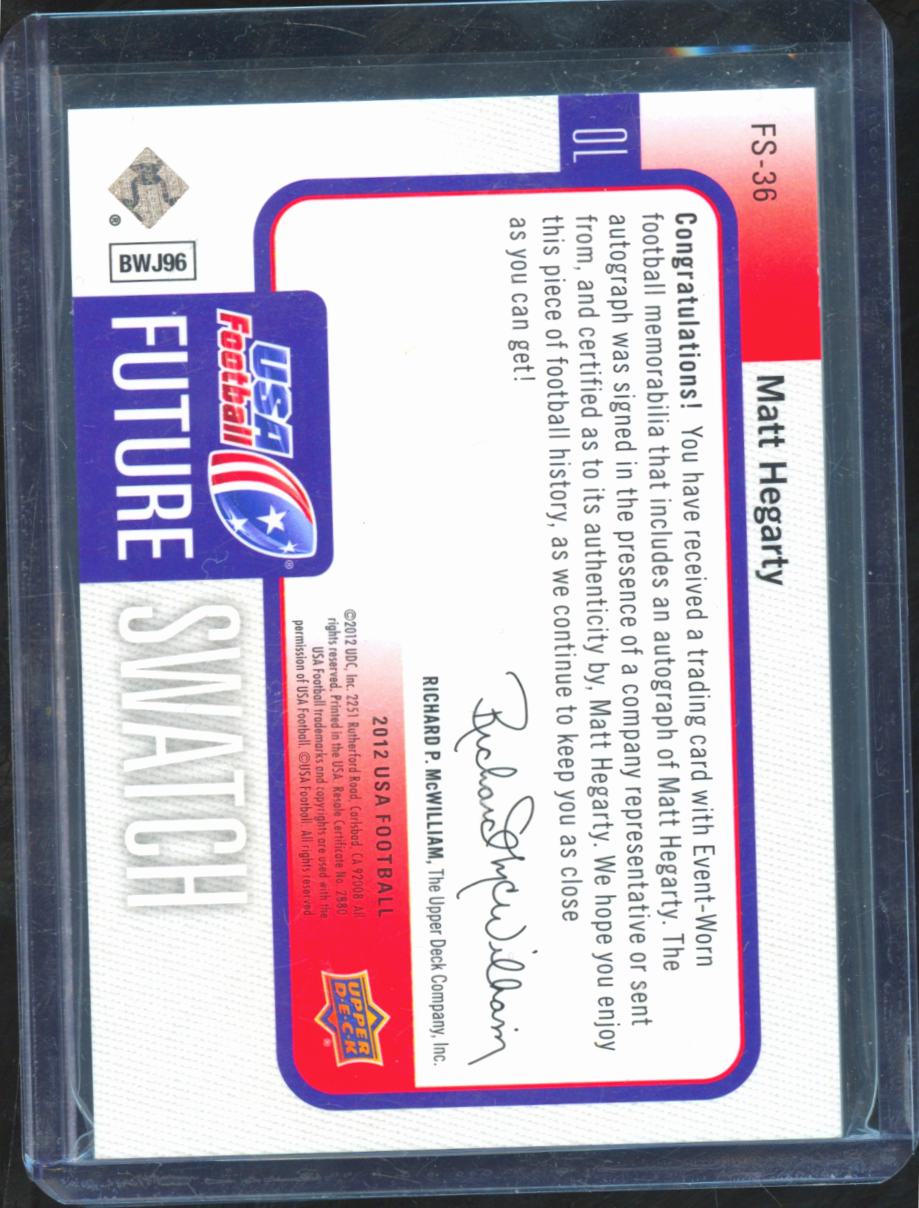 Matt Hegarty 2012 Upper Deck Auto Autograph Game Worn LOGO Patch 2/2 USA