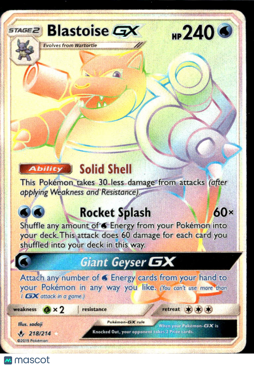 Blastoise GX 2019 Unbroken Bonds Holo Secret Rare HR #218/214