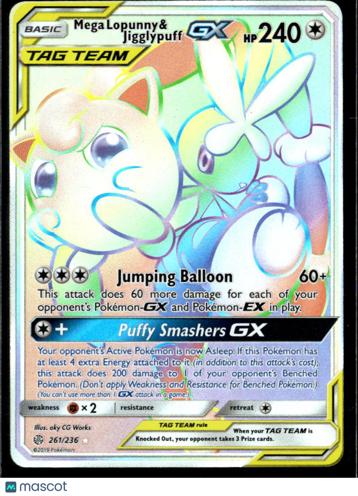 Mega Lopunny & Jigglypuff GX 2019 Cosmic Eclipse Holo Secret Rare FA #261/236