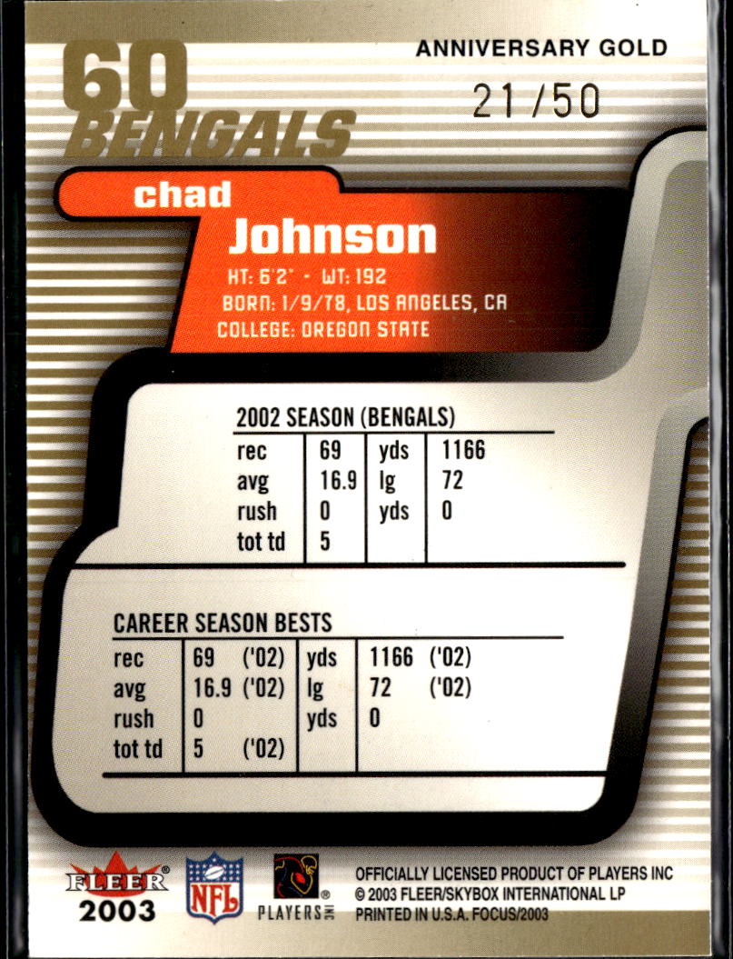 Chad Johnson 2003 Fleer Focus Anniversary Gold 21/50 Cincinnati Bengals