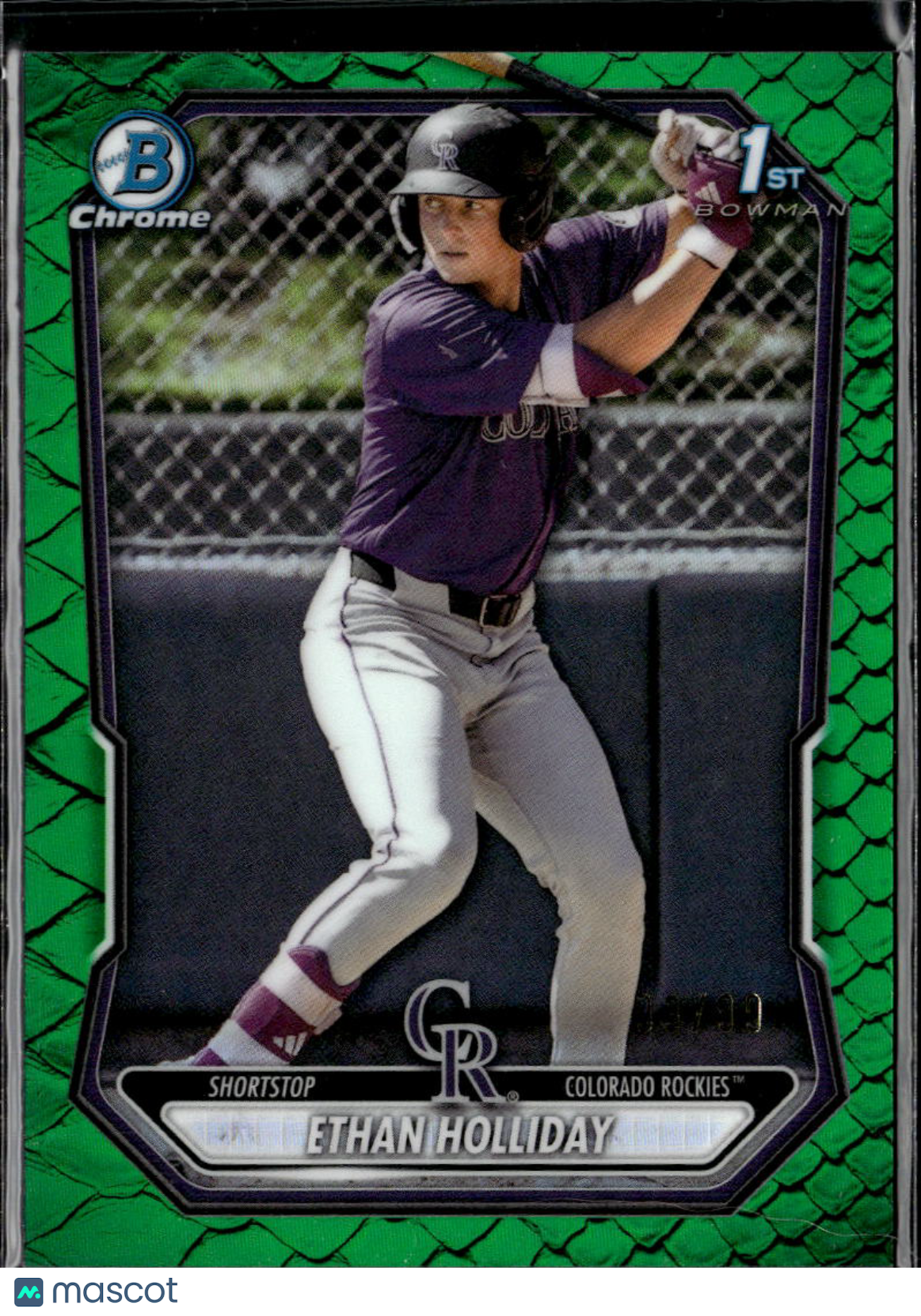 Ethan Holliday 2025 Bowman Chrome 1st Green Reptilian 93/99 Colorado Rockies