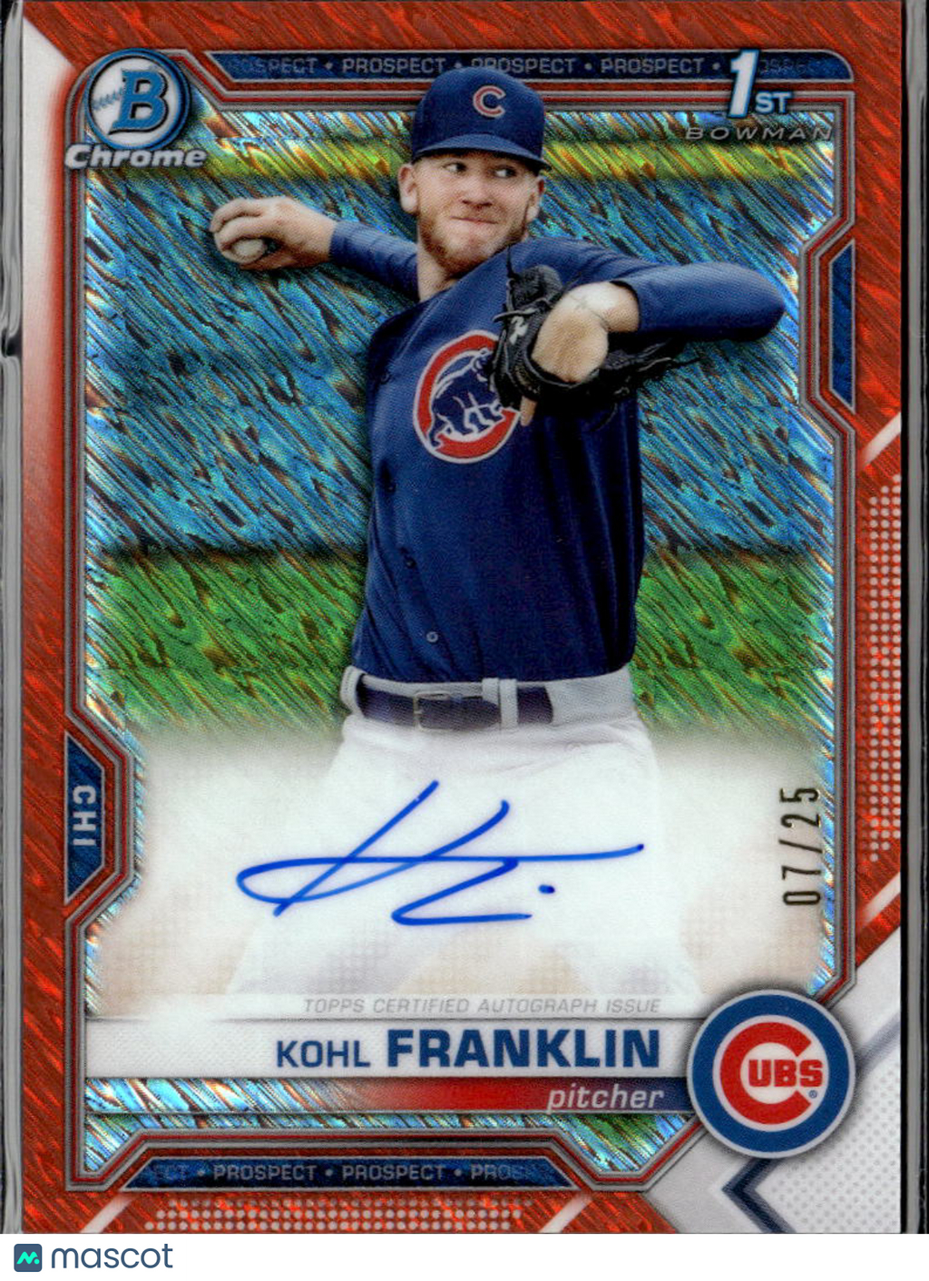 Kohl Franklin 2021 Bowman Chrome 1st Auto Autograph Orange 7/25 Chicago Cubs