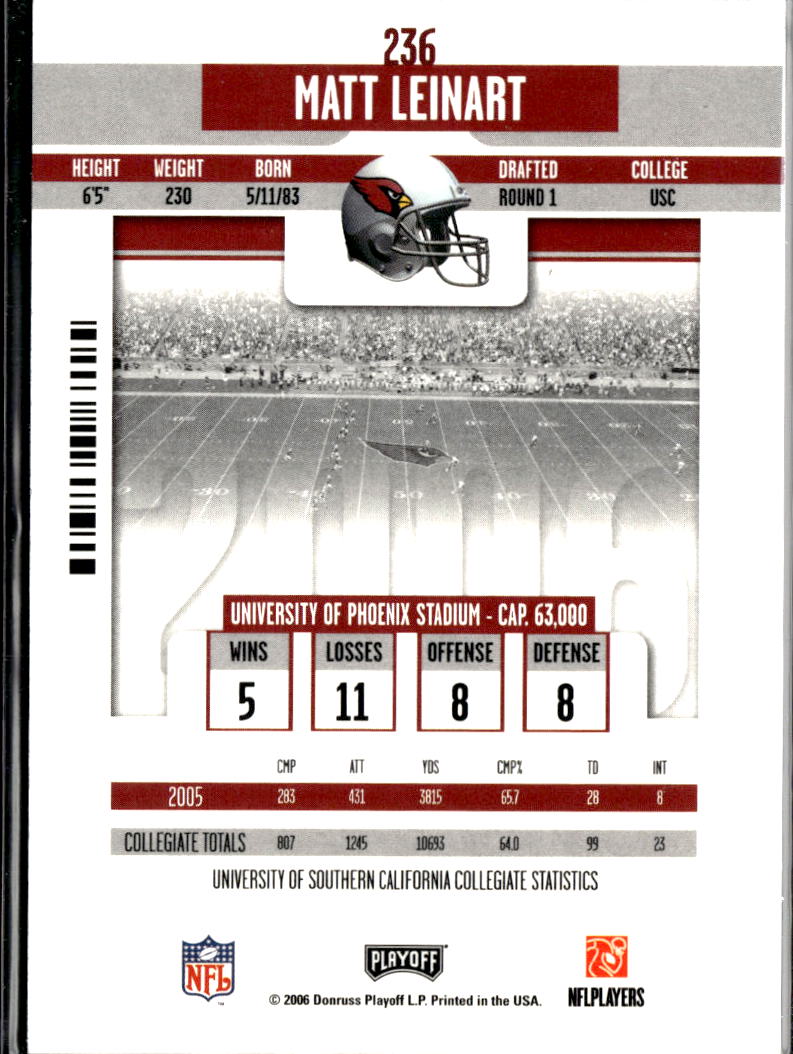 Matt Leinart 2006 Contenders Auto Autograph Rookie RC Arizona Cardinals