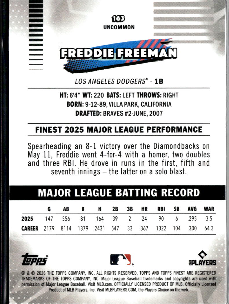 Freddie Freeman 2026 Topps Finest Purple Refractor 53/75 Los Angeles Dodgers