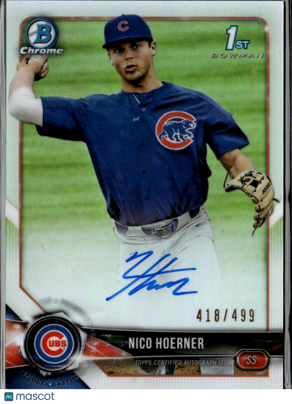 Nico Hoerner 2018 Bowman Chrome 1st Auto Autograph 418/499 Chicago Cubs
