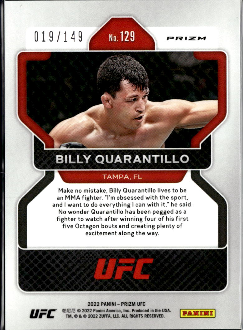 Billy Quarantillo 2022 Prizm UFC RC Purple Prizm Rookie 19/149