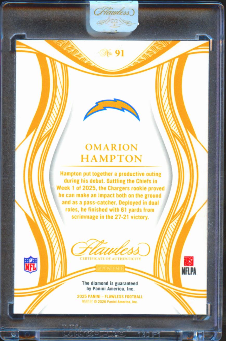 Omarion Hampton 2025 Flawless Diamond Gem Rookie RC 13/15 Los Angeles Chargers