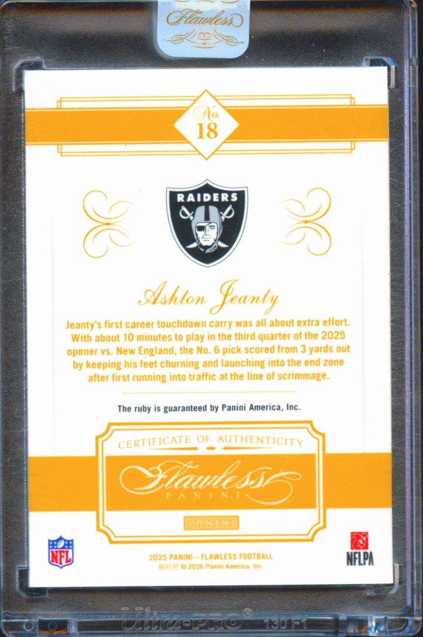 Ashton Jeanty 2026 Panini Flawless Ruby Ruby /25 Las Vegas Raiders