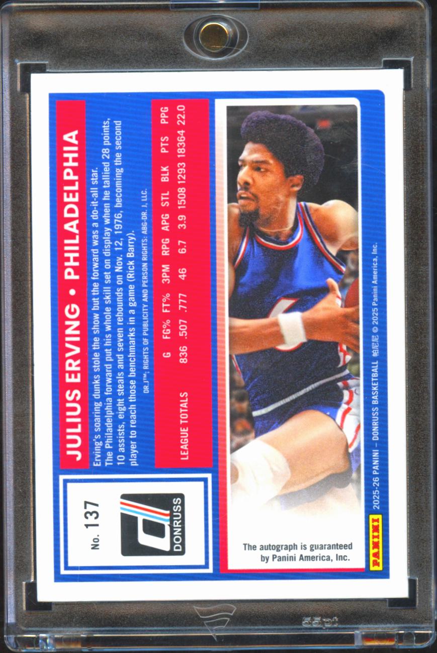 Julius Erving 2025 Donruss GOLD Auto Autograph 2/10 Philadelphia 76ers