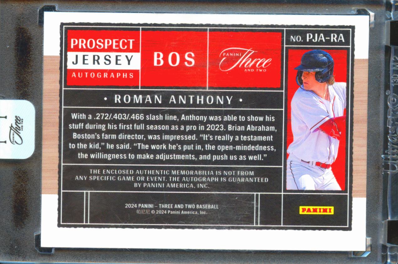 Roman Anthony 2024 Three Two Baseball Auto Autograph Patch 27/99 Boston Red Sox