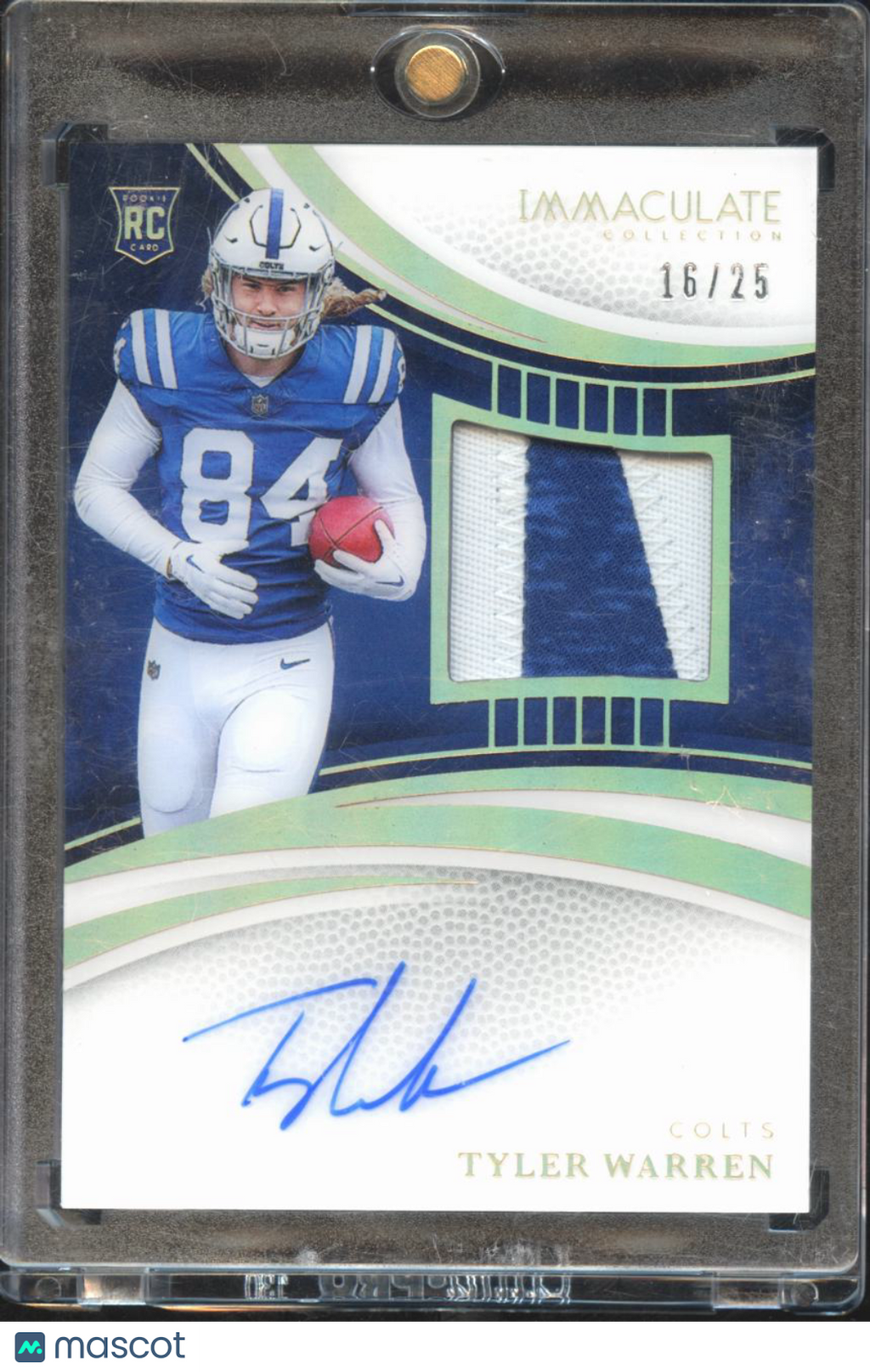 Tyler Warren 2025 Immaculate Auto Autograph Patch RC 16/25 Indianapolis Colts
