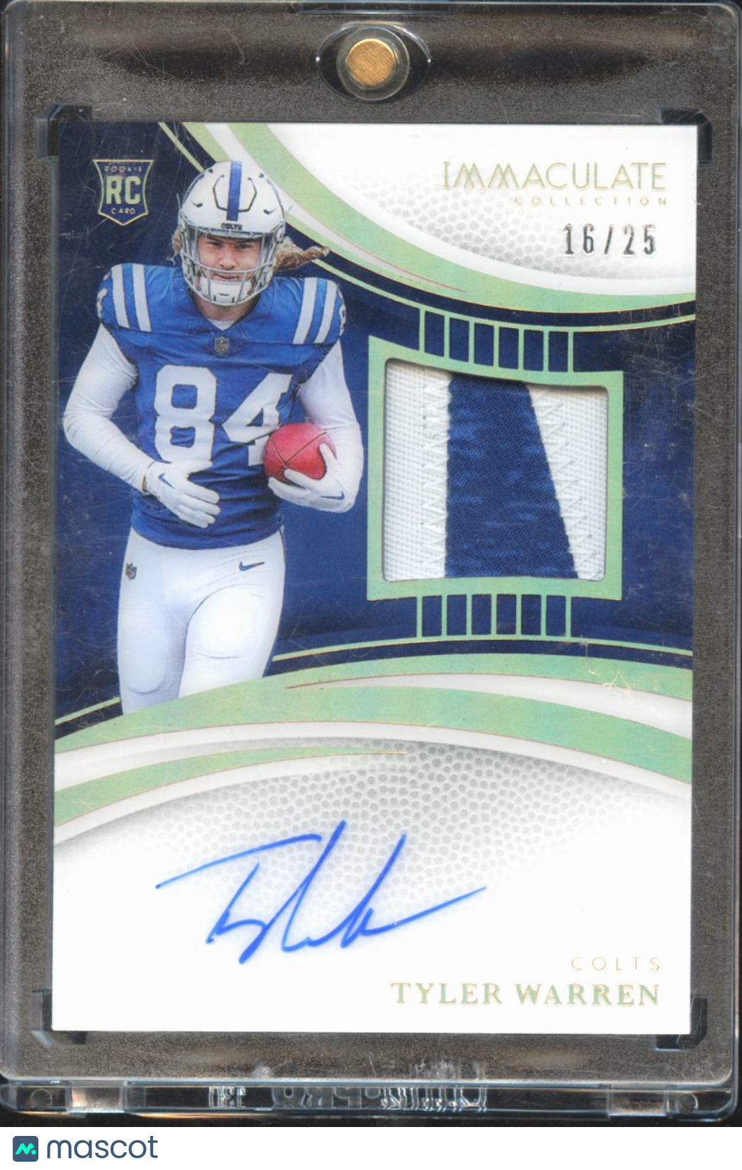 Tyler Warren 2025 Immaculate Auto Autograph Patch RC 16/25 Indianapolis Colts