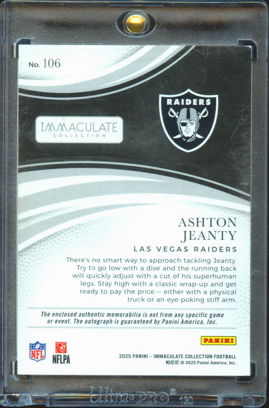 Ashton Jeanty 2025 Immaculate Auto Autograph Patch RC 18/99 Las Vegas Raiders