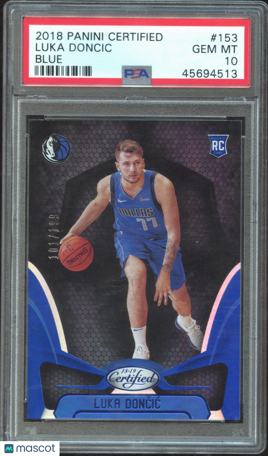 Luka Doncic 2018-19 Certified Mirror Blue Rookie RC Mavericks 101/199 PSA 10