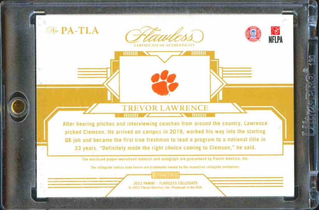 Trevor Lawrence 2022 Flawless Auto Autograph Patch 10/20 Clemson Tigers