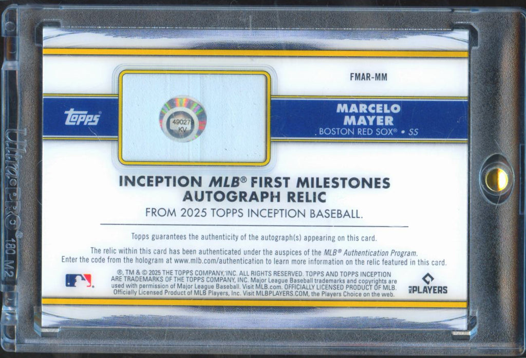 Marcelo Mayer 2025 Topps Inception Game Used Base Auto Autograph 72/99 Red Sox