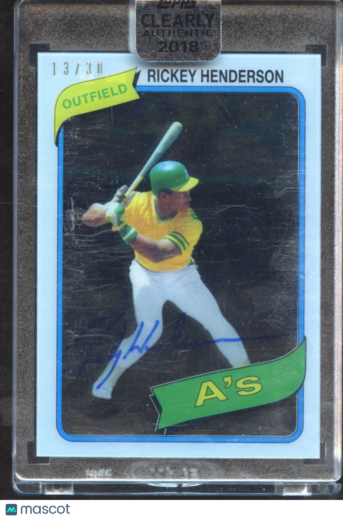 Rickey Henderson 2018 Topps Clearly Authentic '80 Auto Autograph 13/30 Athletics