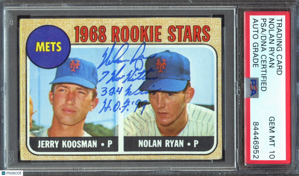Nolan Ryan / Koosman 1968 Topps Inscription Auto Autograph RC Mets PSA 10 Auto