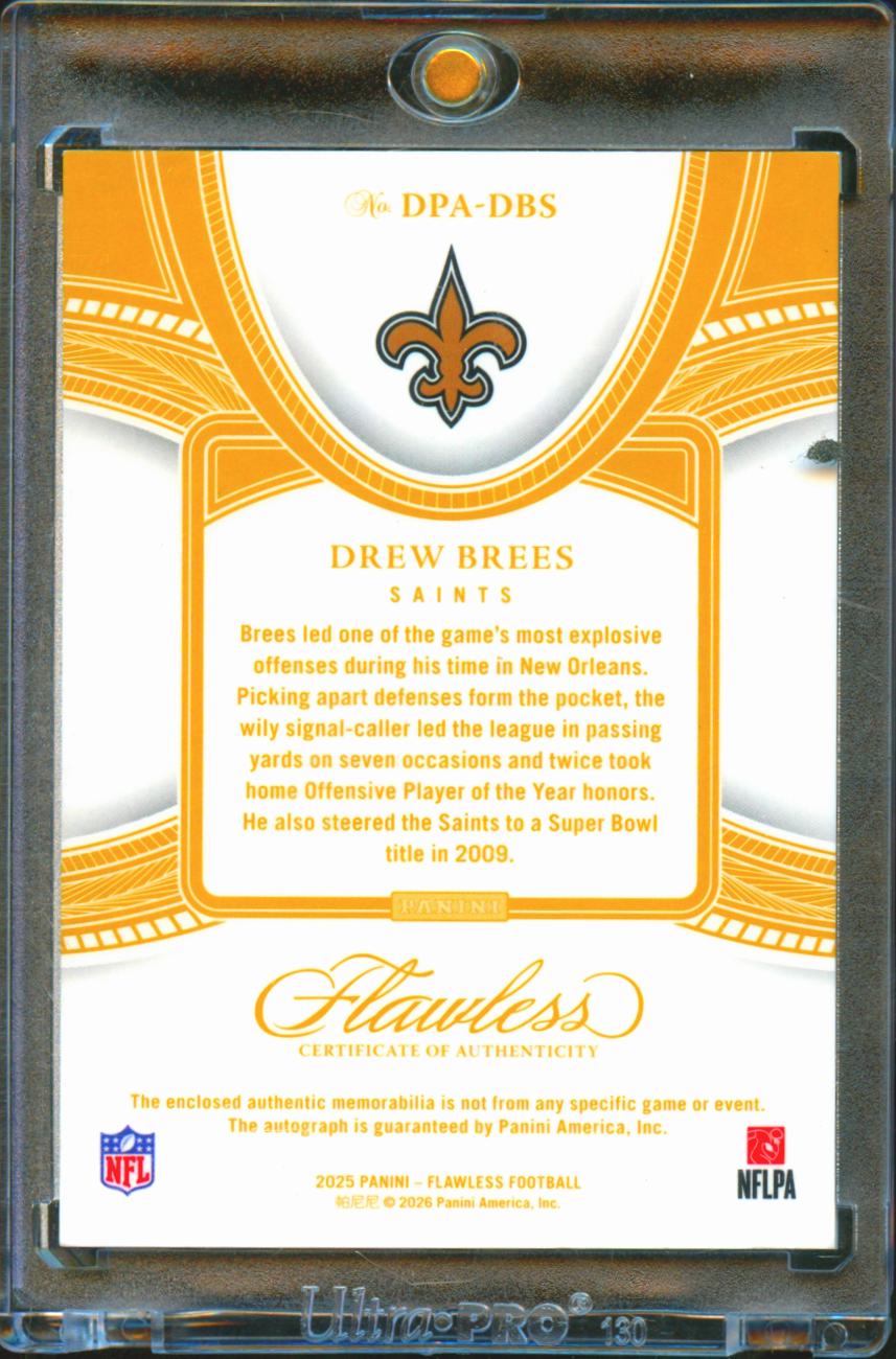 Drew Brees 2025 Flawless Auto Autograph 3 Color Patch 13/25 New Orleans Saints