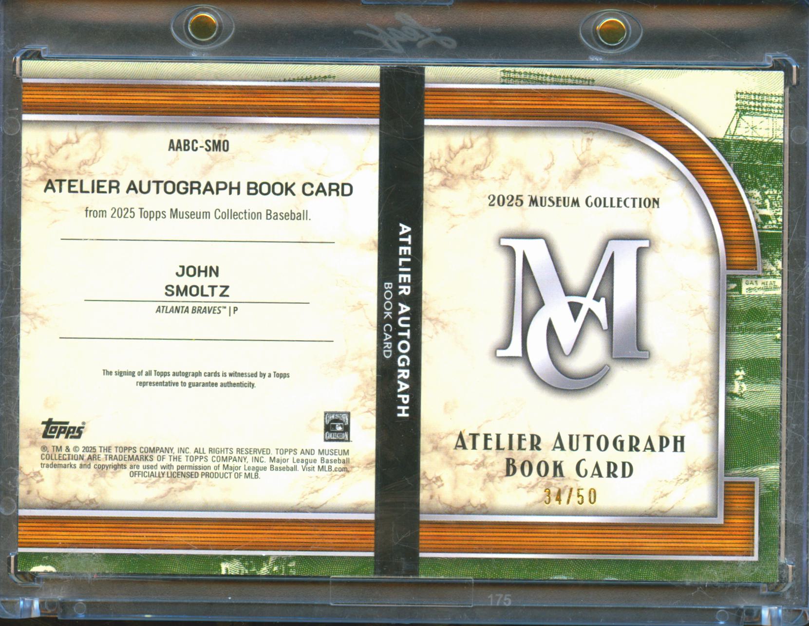 John Smoltz 2025 Topps Museum Collection Atelier Auto Autograph 34/50 Braves