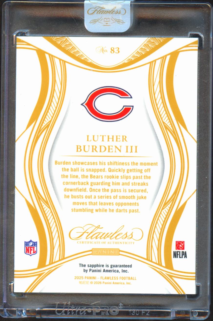 Luther Burden III 2025 Flawless Sapphire Gem Rookie RC 4/20 Chicago Bears