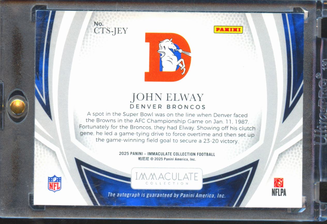 John Elway 2025 Immaculate Clutch Time Auto Autograph 4/10 Denver Broncos