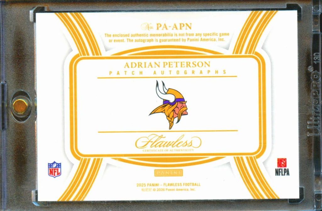 Adrian Peterson 2025 Flawless Auto Autograph Patch 12/20 Minnesota Vikings