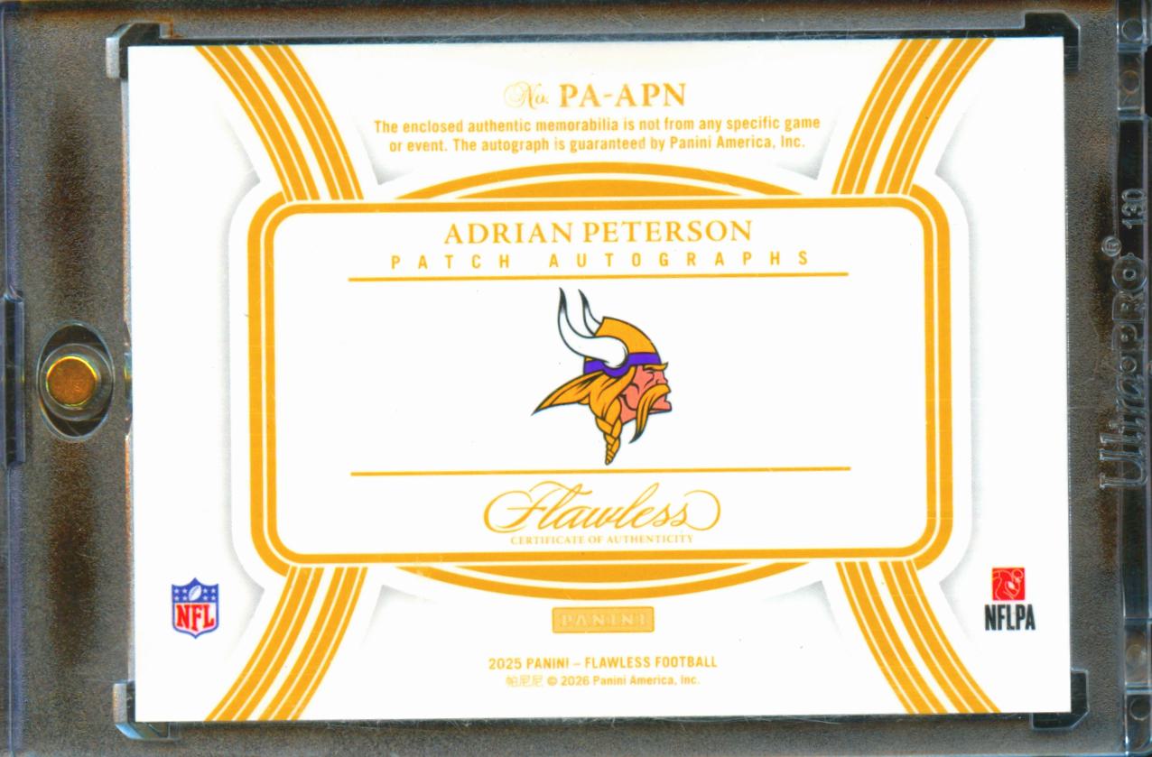 Adrian Peterson 2025 Flawless Auto Autograph Patch 12/20 Minnesota Vikings
