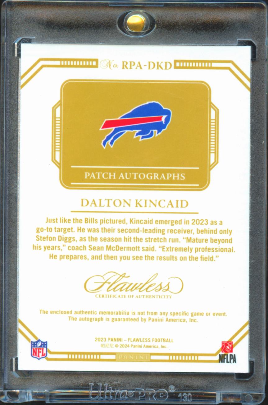 Dalton Kincaid 2023 Flawless Auto Autograph Patch BLUE 6/10 Buffalo Bills