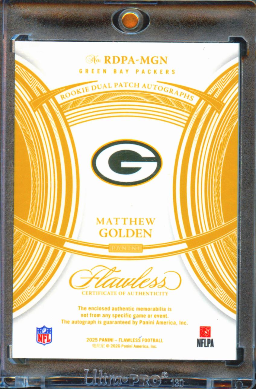 Matthew Golden 2025 Flawless Auto Autograph Patch RC 9/10 Green Bay Packers