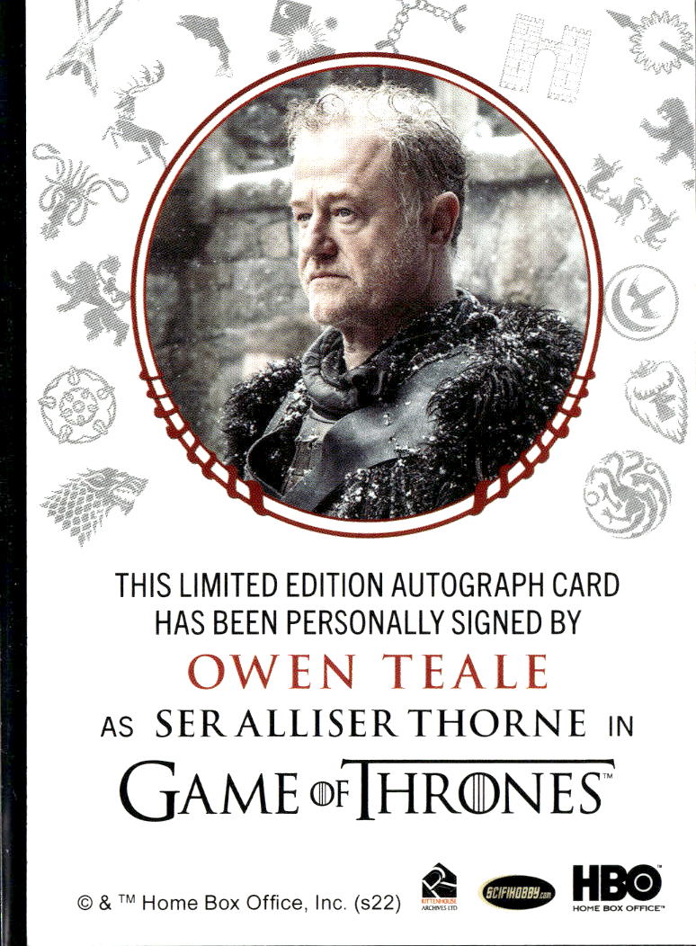 Owen Teale Ser Alliser Thorne Rittenhouse Game of Thrones Red Ink Auto Autograph
