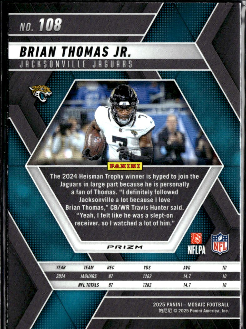 Brian Thomas Jr. 2025 Mosaic Honeycomb Prizm SSP SHORTPRINT Jacksonville Jaguars