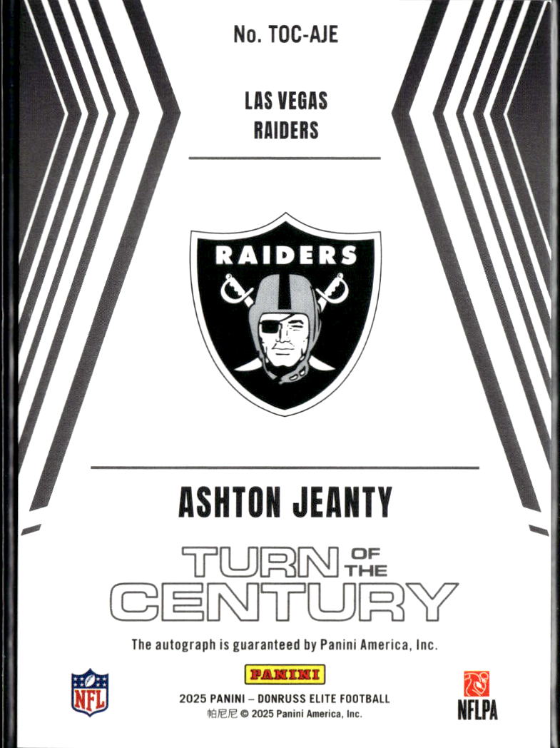 Ashton Jeanty 2025 Elite Turn of the Century Auto Autograph RC 75/199 Raiders