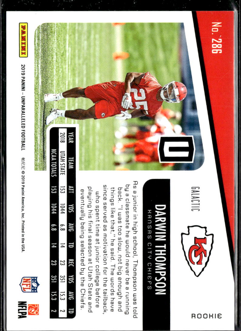 Darwin Thompson 2019 Unparalleled RC Galactic CASE HIT Kansas City Chiefs