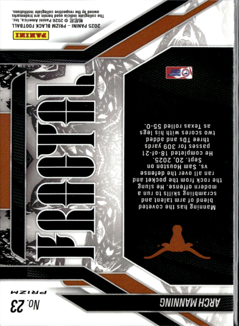 Arch Manning 2025 Prizm Black Fractal Silver Prizm Rookie RC Texas Longhorns