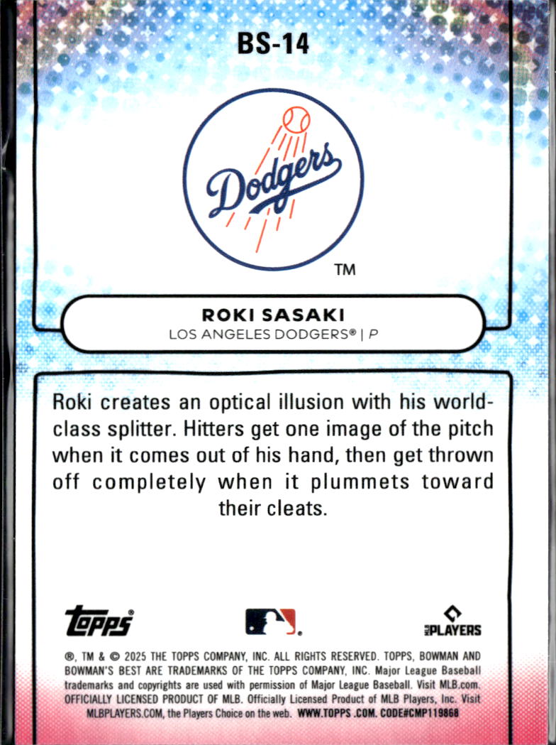 Roki Sasaki 2025 Bowman's Best Showpieces Mini Diamond RC SHORTPRINT Dodgers