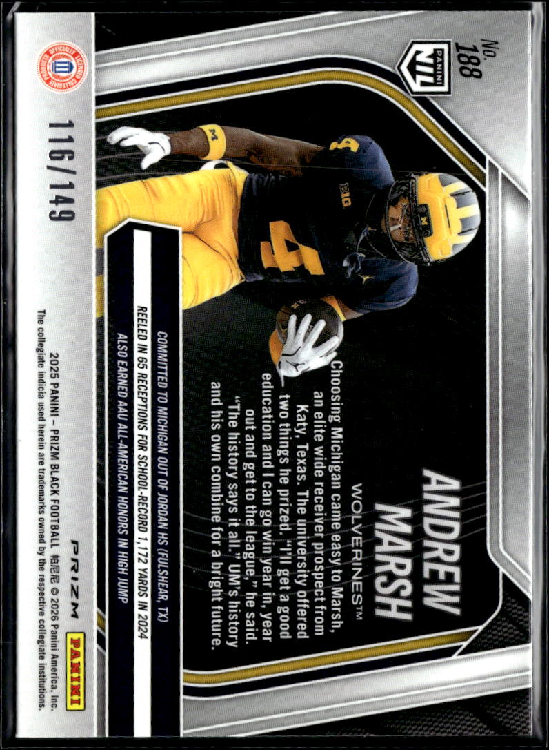 Andrew Marsh 2025 Prizm Black Purple Ice Rookie RC 116/149 Michigan Wolverines