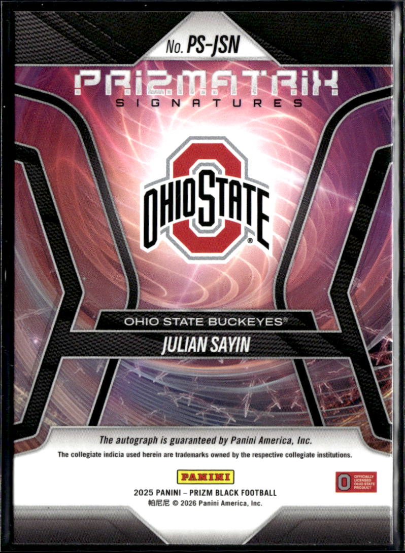 Julian Sayin 2025 Prizm Black Auto Autograph Rookie RC Ohio State Buckeyes