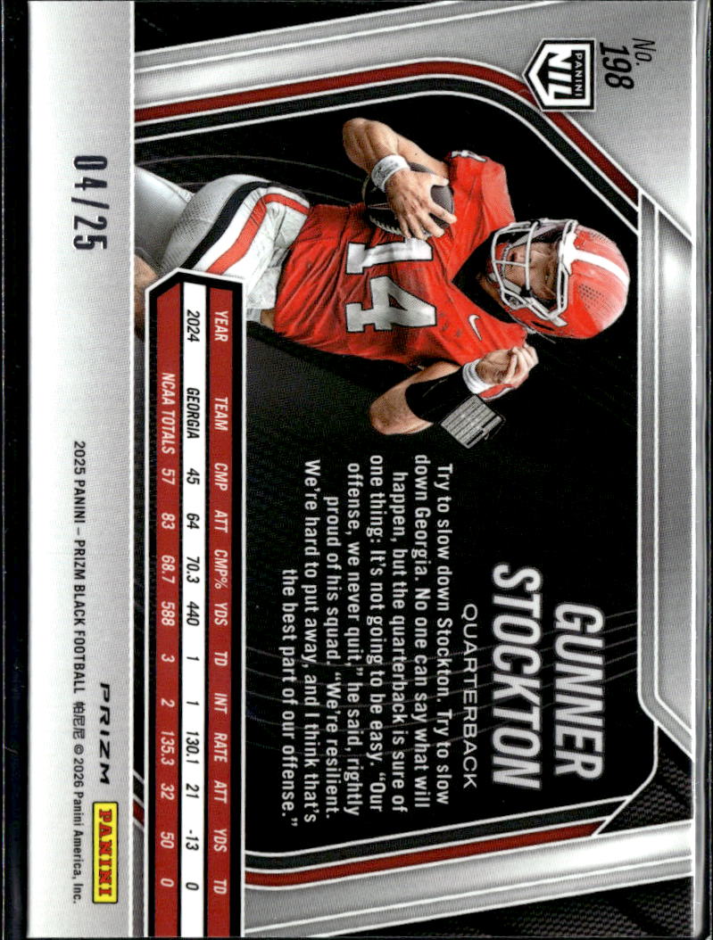 Gunner Stockton 2025 Prizm Black Mojo Prizm Rookie RC 4/25 Georgia Bulldogs