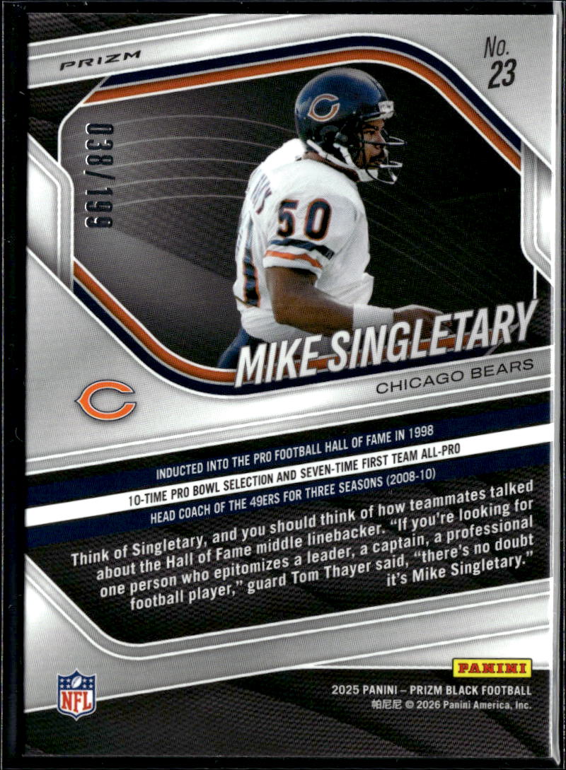 Mike Singletary 2025 Prizm Black Blue Prizm 38/199 Chicago Bears
