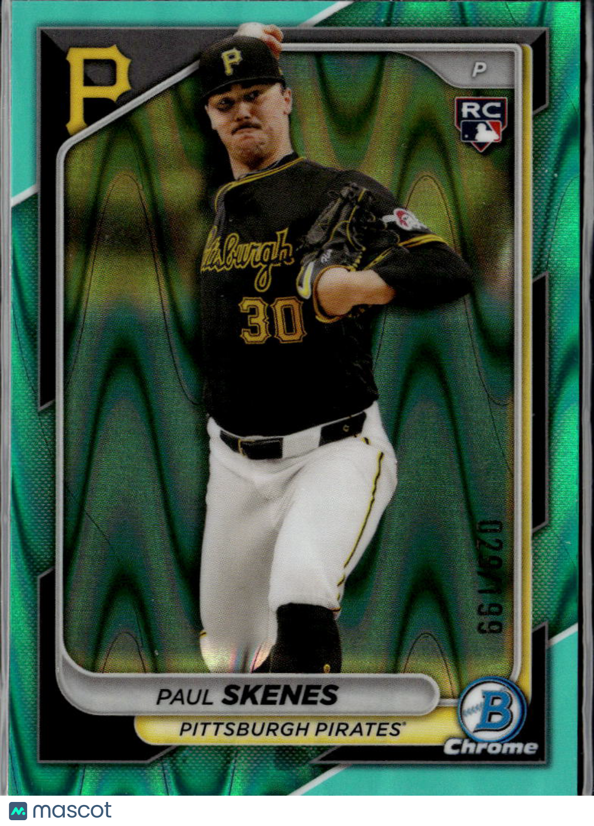 Paul Skenes 2024 Bowman Chrome Aqua Raywave Refractor Rookie RC 29/199 Pirates