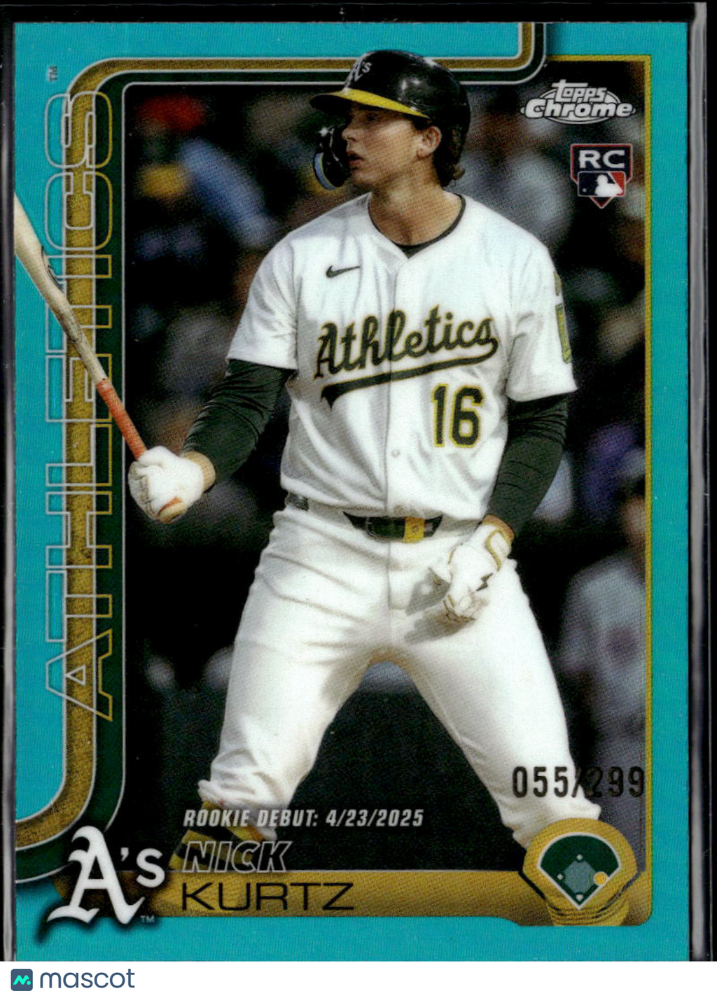 Nick Kurtz 2025 Topps Chrome Update RC Aqua Refractor Oakland Athletics