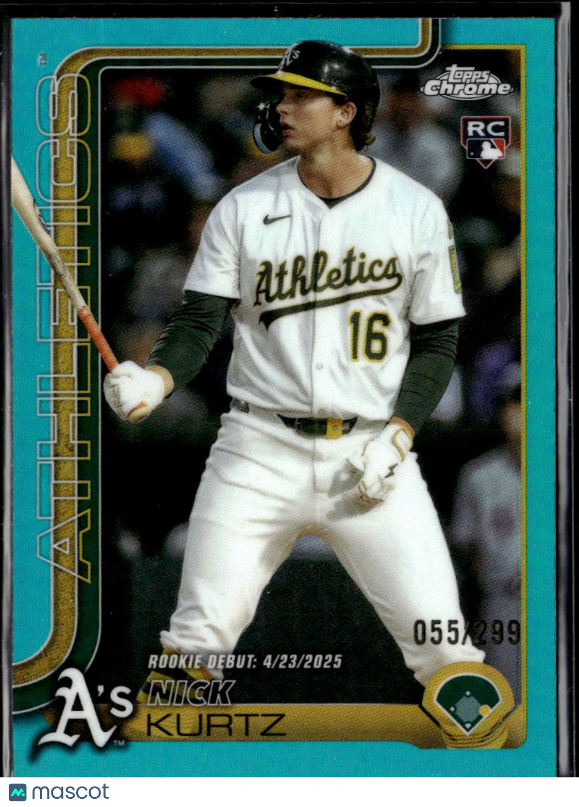 Nick Kurtz 2025 Topps Chrome Update RC Aqua Refractor Oakland Athletics