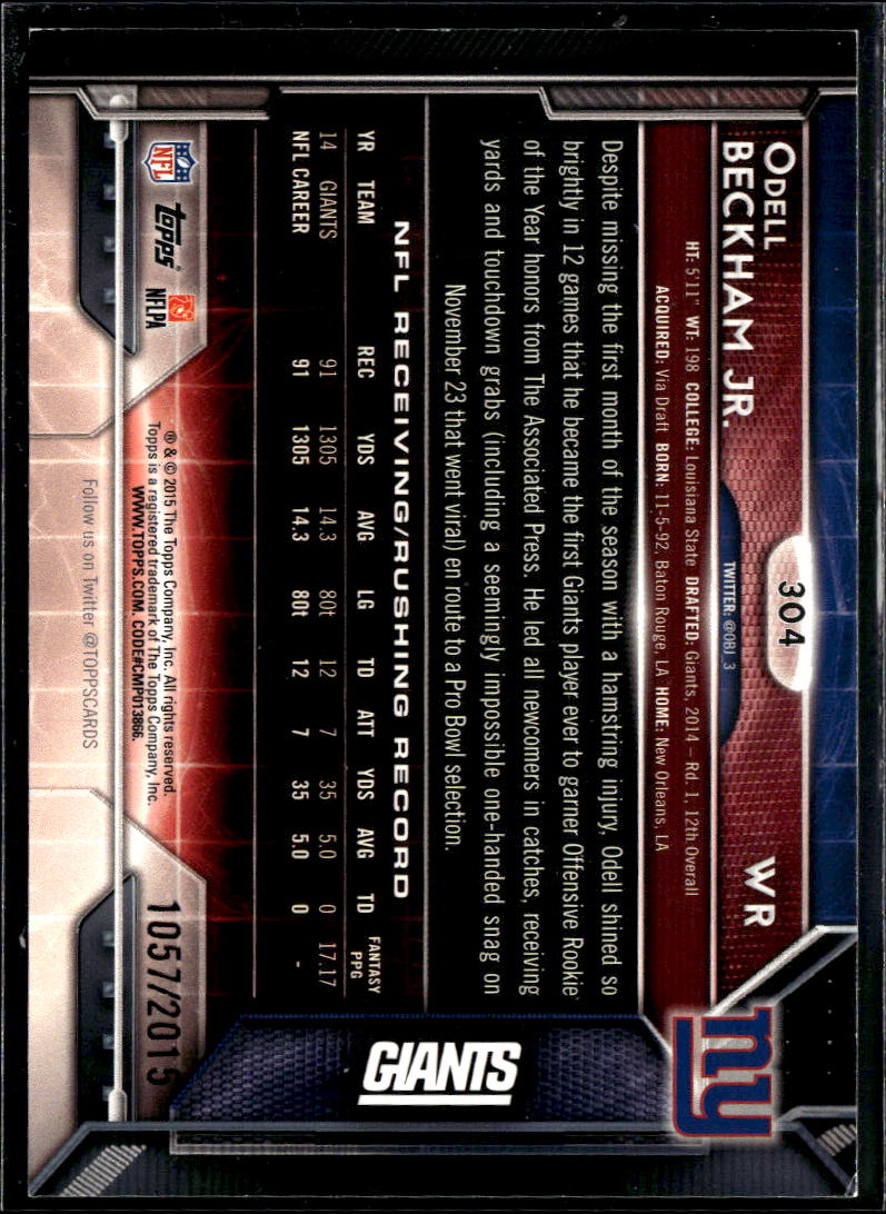 Odell Beckham Jr. 2015 Topps GOLD Whip 1057/2015 #304 New York Giants