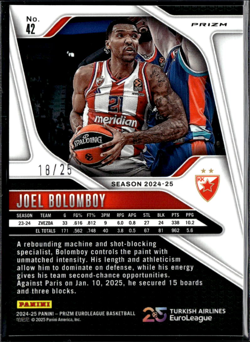 Joel Bolomboy 2024 Prizm EuroLeague Green Pulsar 18/25 Crvena Zvezda