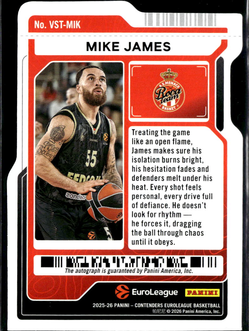 Mike James 2026 Contenders Ticket Stub Auto Autograph 51/55 AS Monaco