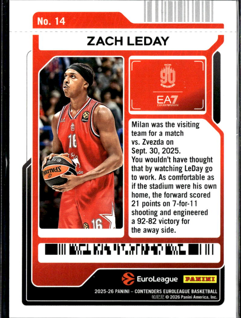 Zach LeDay 2025 Contenders Cracked Ice 20/25 Emporio Armani Milan
