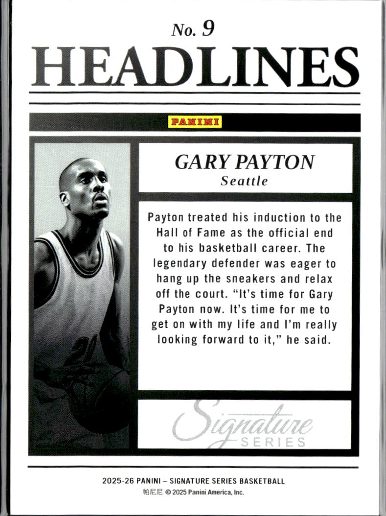 Gary Payton 2025 Signature Series Headlines GOLD 2/10 Seattle SuperSonics