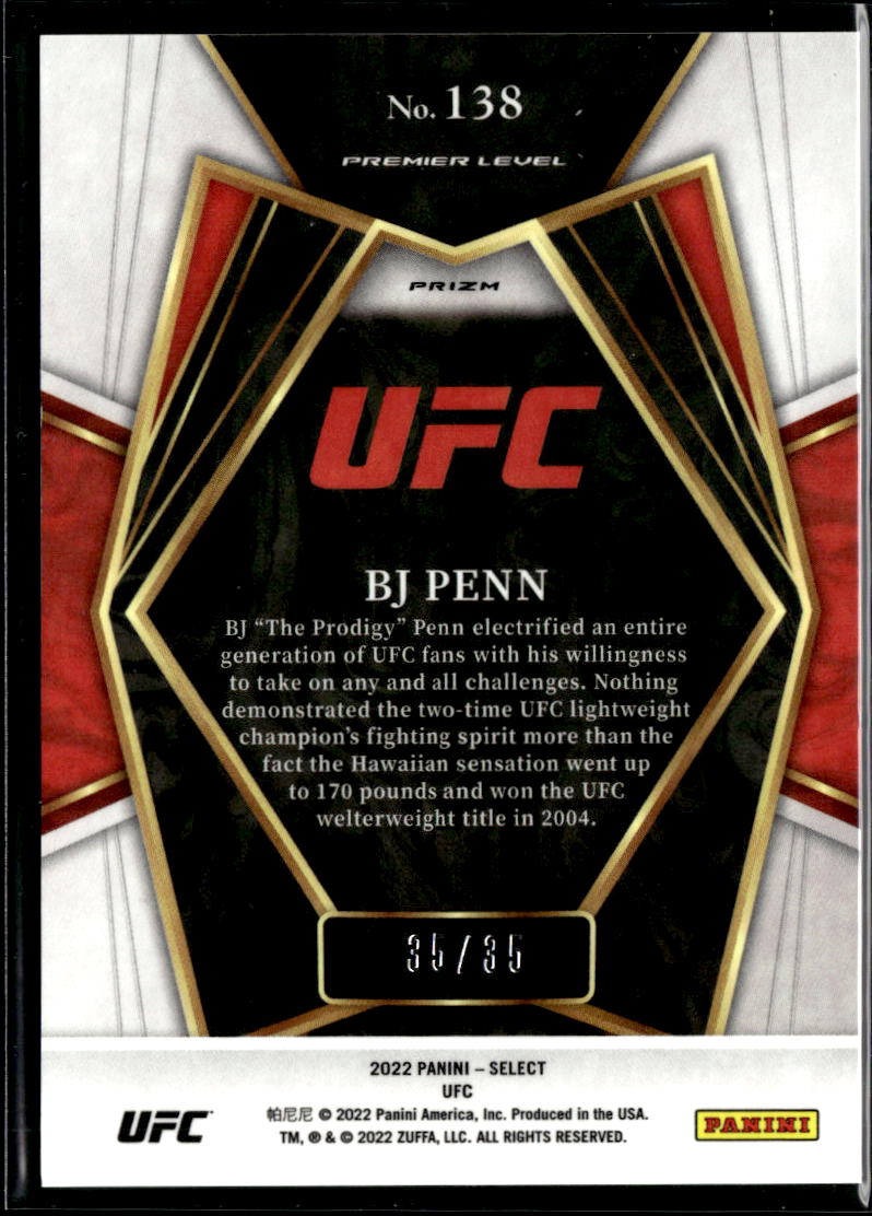 BJ Penn 2022 Select UFC Premier Level Orange Prizm 35/35