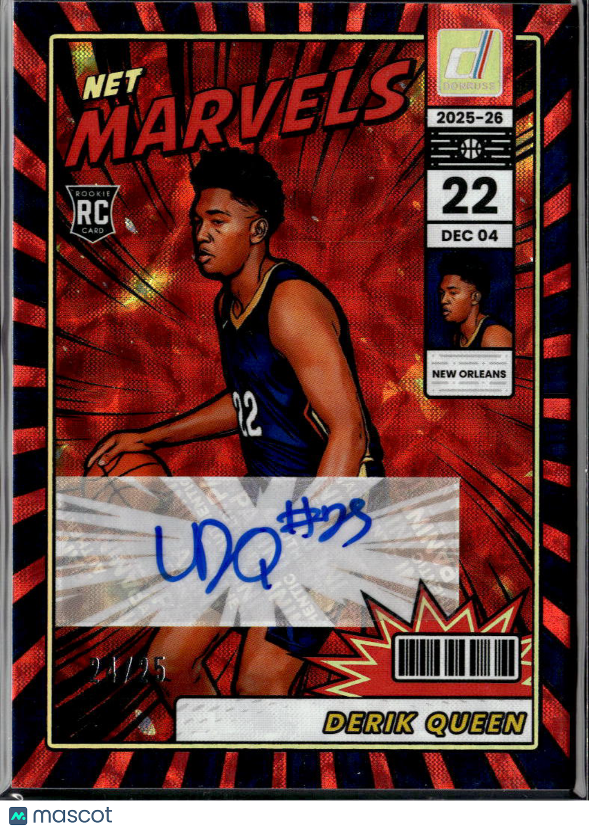 Derik Queen 2025 Donruss Net Marvels RC Auto Autograph 24/25 Pelicans